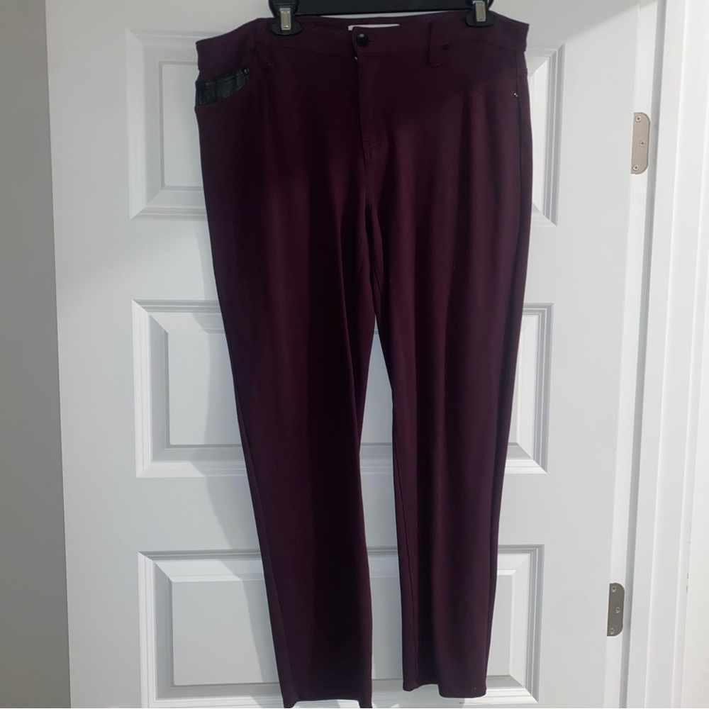 Calvin Klein Women's Deep Dark Purple Skinny Pants Soft Cotton Blend Sz 16